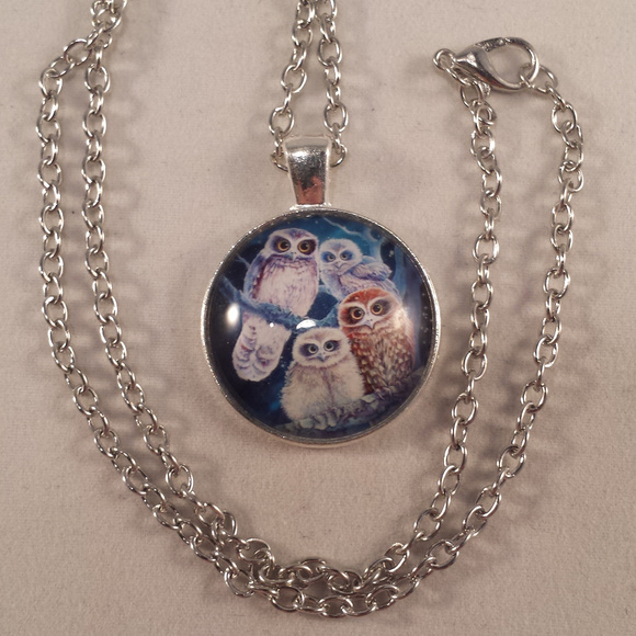 Owl Cabochon Pendant Chain Necklace Men - Picture 2 of 5